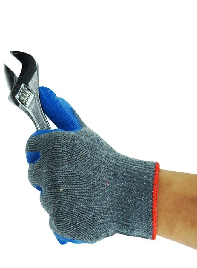 SSWW Synthetic Nylon Multipurpose Heavy-Duty Reusable Washable Crinkle Coated Anti-Cut Protection Safety Hand Gloves For Gardening Industrial Cleaning For Men & Women (Grey/Blue) - Pack Of 5 Pairs - Image 3
